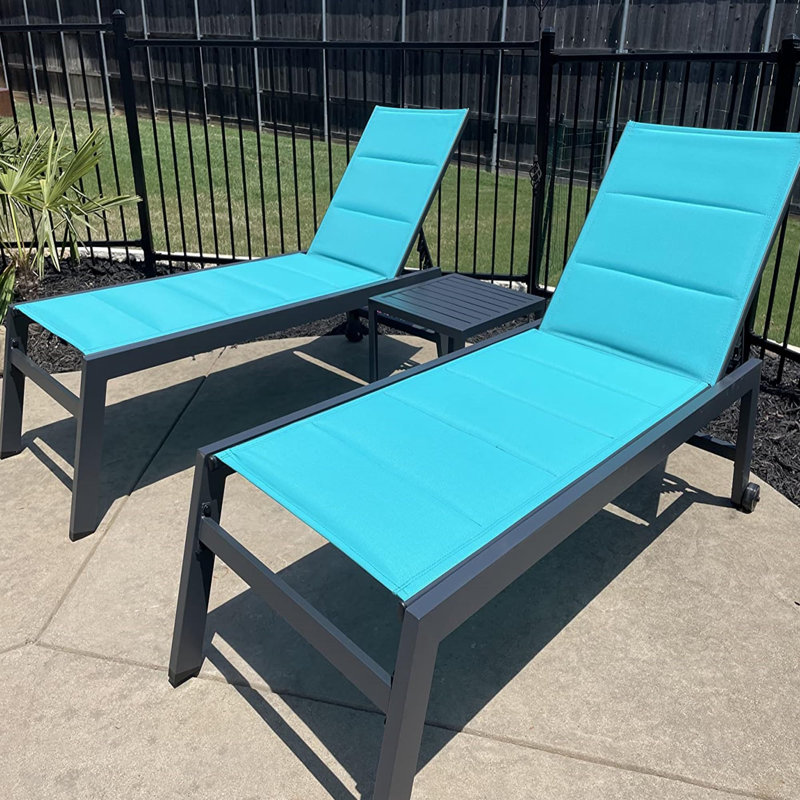 PURPLE LEAF Outdoor Chaise Lounge Set of 2 Aluminum Patio Lounge Chair with Wheels and Side Table Pool Chaise Lounge Chair for Outdoor Backyard Poolside Turquoise Blue