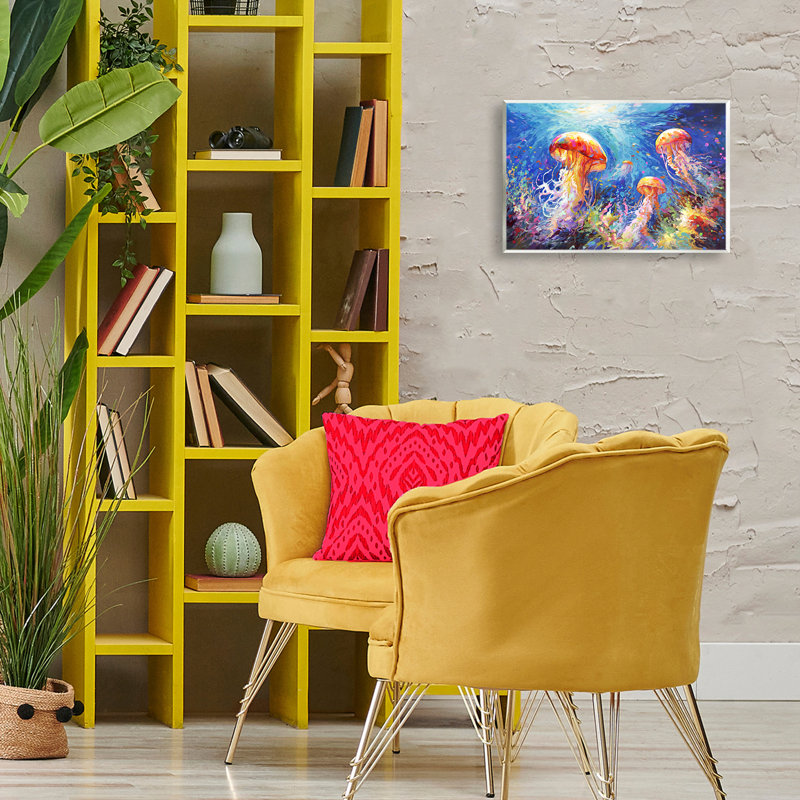 Art mural sur toile méduse sous-marine par Leon Devenice, H 10 po x l 15 po