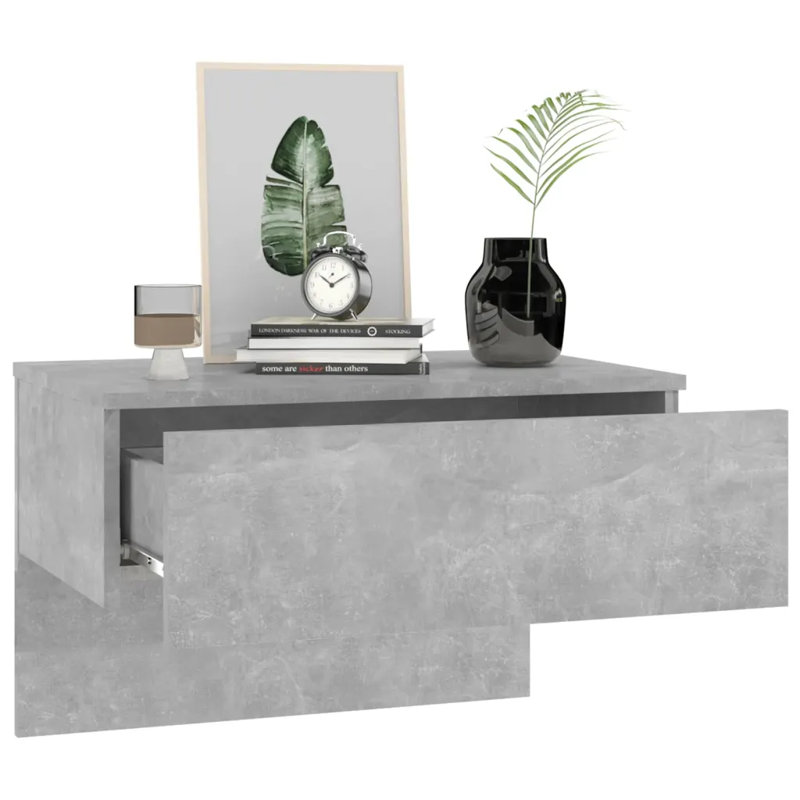 Jaianna Wall-mounted Bedside Cabinet, Concrete Grey