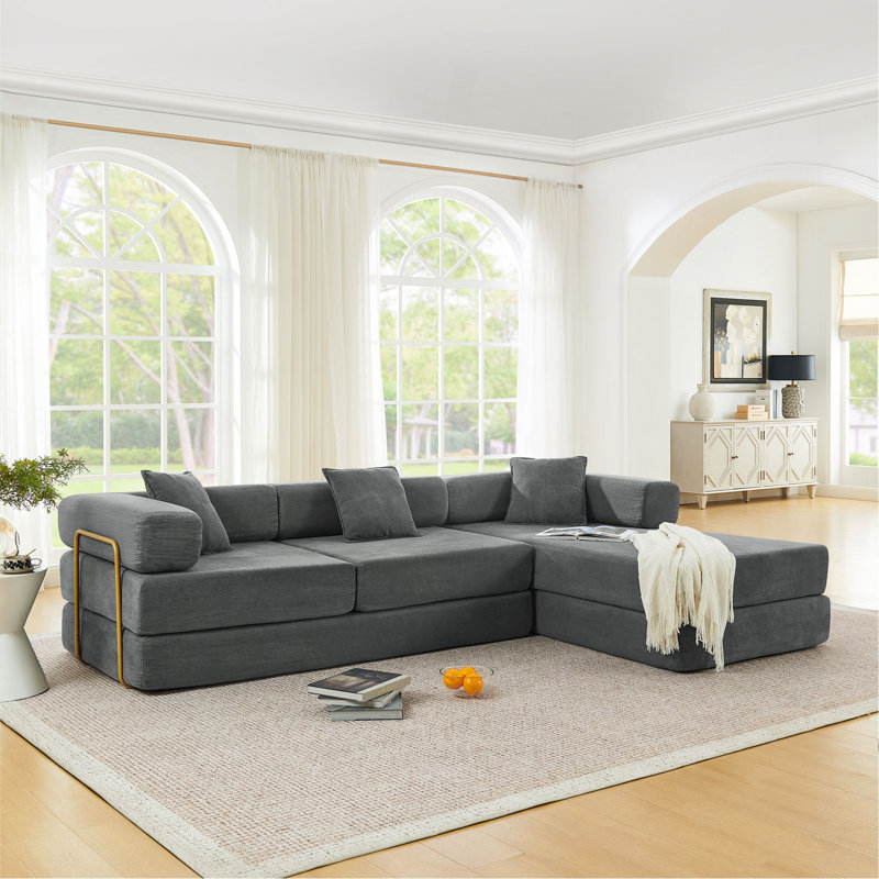 Boneless 108'' Modular Sectional Sofa With L-Shape Chaise, Boneless Cloud Couch With Deep Seat, Sponge Compression Sofas No Assembly Required, Modern Sofa Fold-Out Sofa Bed,With Removable Backrest