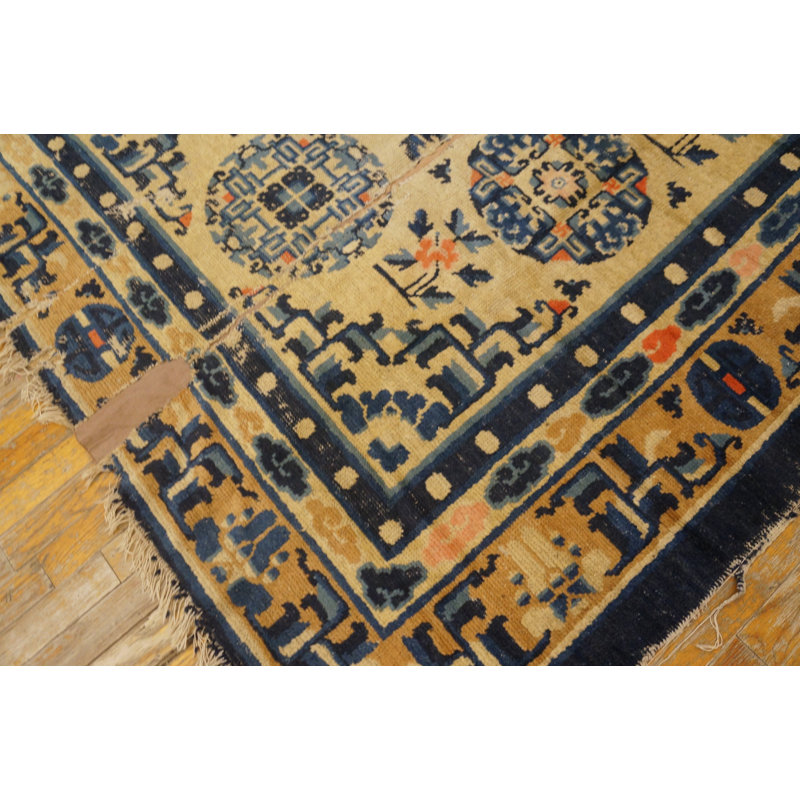 Antique Ningxia Chinese Geometric Knotted Rug