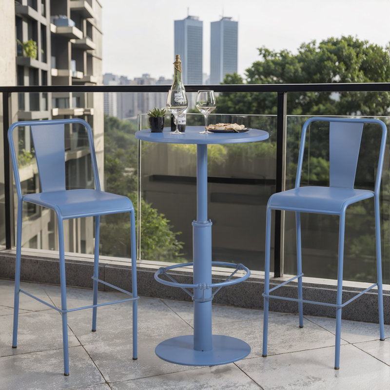 Emestina 2 - Person Patio Dining Set with Round Table, Blue