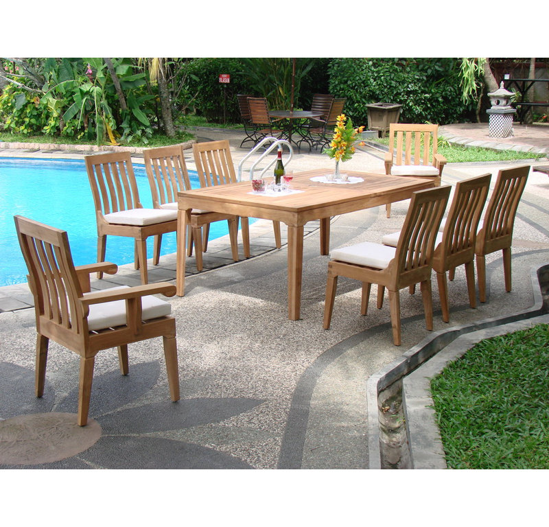 Metson 10 - Person Teak Wood Patio Dining Set with Rectangular Table, 8