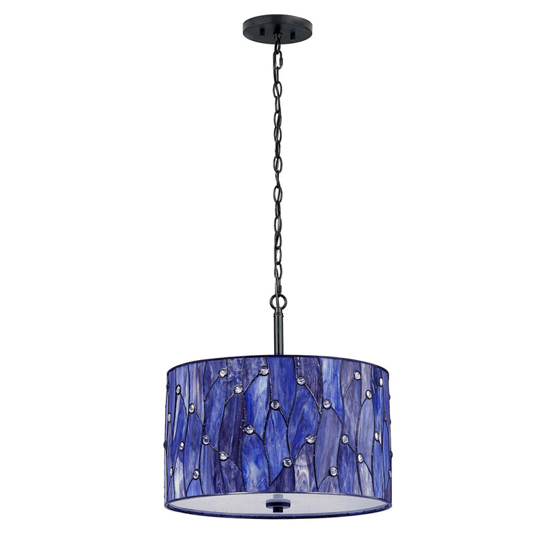 Kenyatta 3 - Light Dimmable Drum Chandelier, Blue/Purple