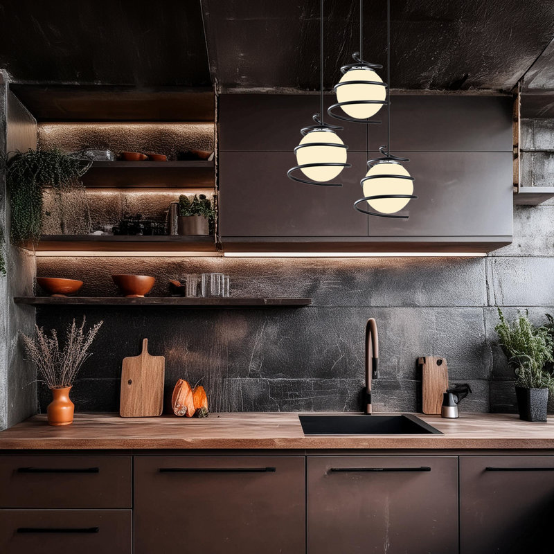 Luminaire suspendu sphère en métal 3 lumières à hauteur réglable