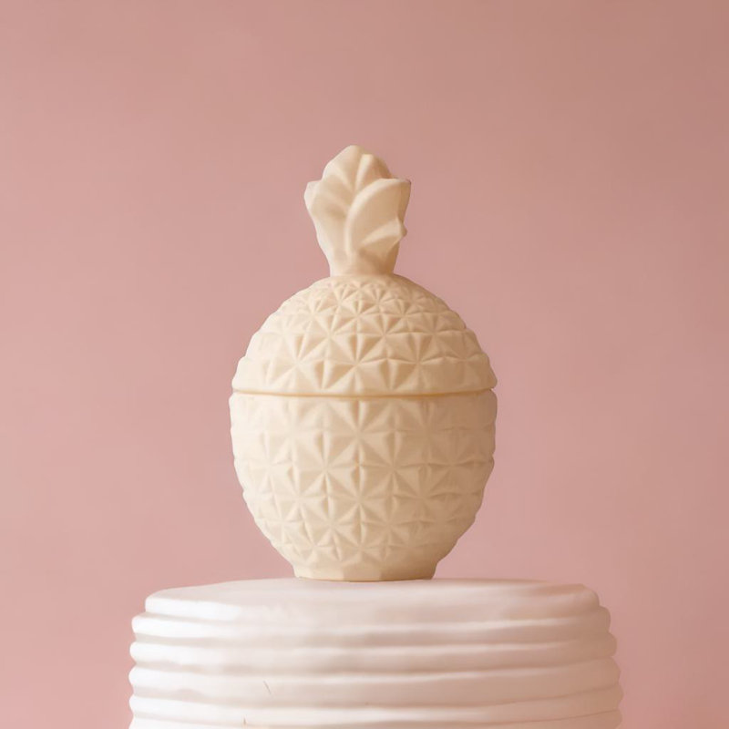 Bougie sculpturale en verre sculpté ananas - soja grenade - 30 heures de combustion - décor décoratif prêt à offrir