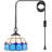 Small Tiffany Pendant Light Plug in White Blue Checkered Style Stained Glass Hanging Lamp