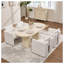 Chaise de baril moderne avec assise rembourrée, chaise de cuisine d'appoint en tissu crème avec pieds en bois