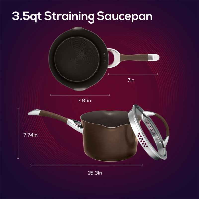 Circulon Symmetry Hard-Anodized Nonstick Straining Saucepan with Lid, 3.5-Quart