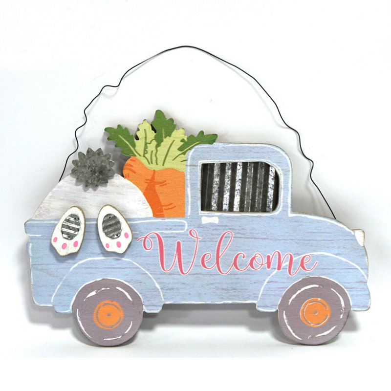 Décoration murale mdf et camion en métal welcome