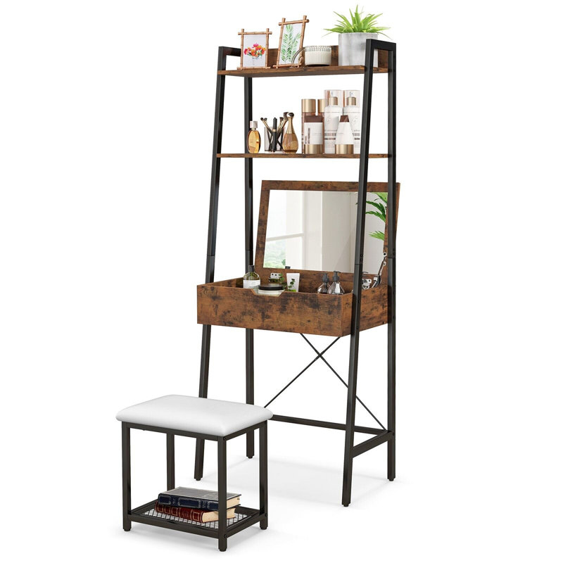 Dressing Table with Mirror, Black / Brown