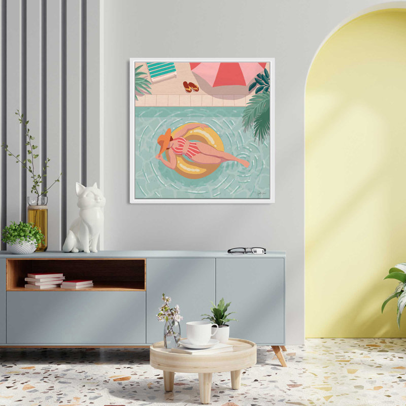 Beach Babes II par Janelle Penner - Peinture, L 21,5 po x H 21,5 po, Cadre blanc