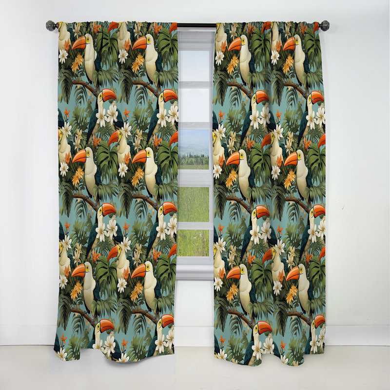 Motif tropical toucan tropical - Rideau floral - Rideau occultant floral - 1 panneau, L 52 po x L 120 po