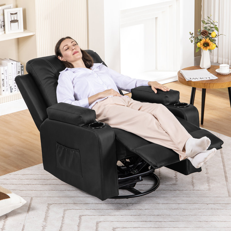 Saven 90cm Wide Swivel Home Theatre Recliner, Black