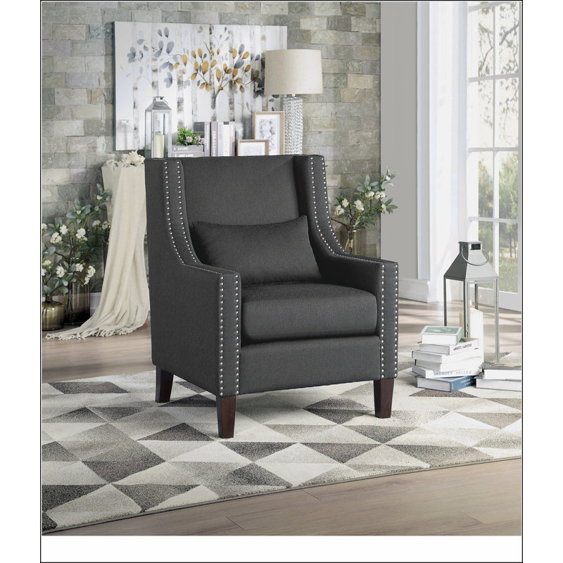 Chaise d'appoint en polyester gris foncé avec garniture cloutée et 4 pieds