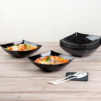 Restaurantware-Moderna 32 Ounce Fancy Plastic Bowls, 10 Square Disposable Salad Bowls - Durable, Heavy-duty, Black Plastic Bowl, For Warm And Cold Foods