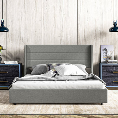 Upholstered Queen Bed With Storage Drawers, Noise-, Easy To Construct, Gray Appearance Frame, Included, Build, Finish