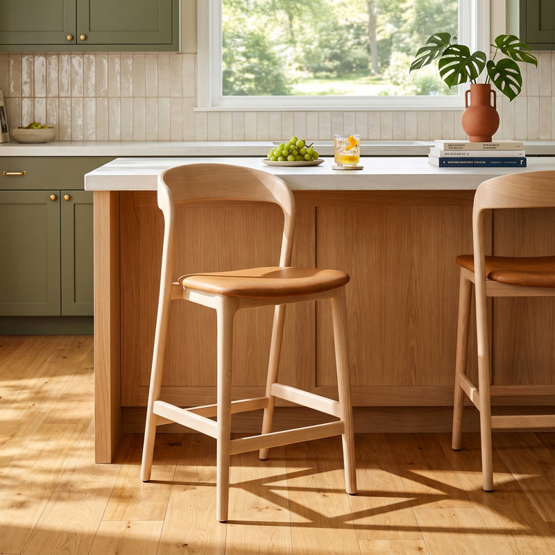 Kayla Leather Bar & Counter Stool, Counter Stool (26.5" Seat Height), Sonoma Butterscotch Genuine Leather/Natural