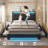 Bed Frames with Storage Headboard & 4 Drawers, LED Bed Frame with Charging Station, Upholstered Platform Bed,No Box Spring Needed-448390142-448931453