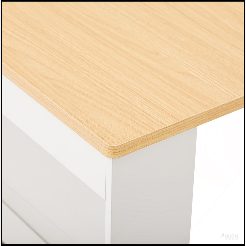 Table de salle à manger extensible avec plateau pliable, table de bar avec tiroirs et prise de courant, îlot de cuisine avec roulettes et crochets, buffet pour la cuisine et la salle à manger (blanc crème et naturel)
