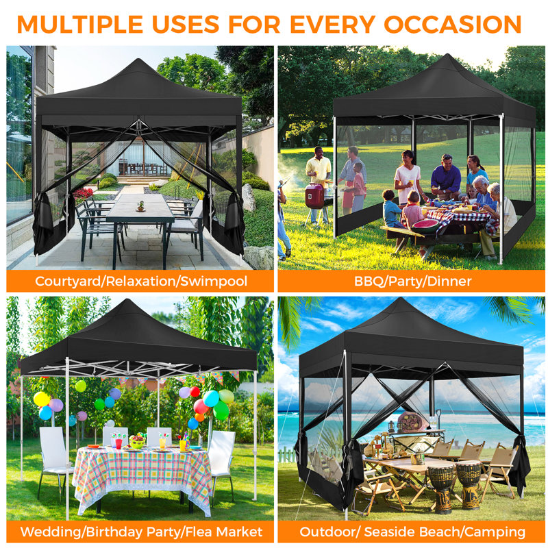 10' x 10' Black Heavy Duty Pop-Up Canopy Tent with Netting
