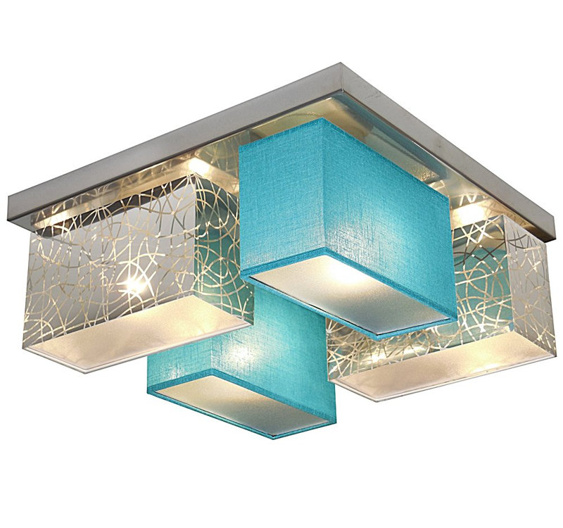 Pascoe Fabric Semi Flush Mount, Silver/Turquoise