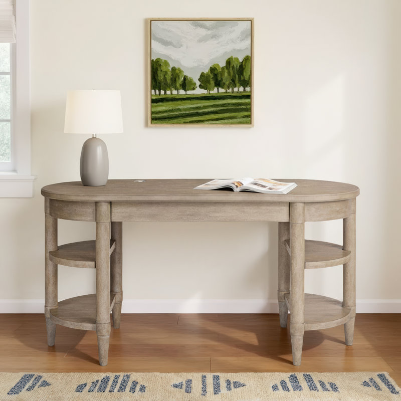Dana Heights Jr Executive Desk – 60" Writing Desk with Storage, Mindi Veneer, Wire Management Ports