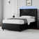 Bed Frame with Headboard and LED Lights, Leather Upholstered Bed Frame, Wingback/Headboard Splicing Design, No Box Spring Needed, Easy Assembly
