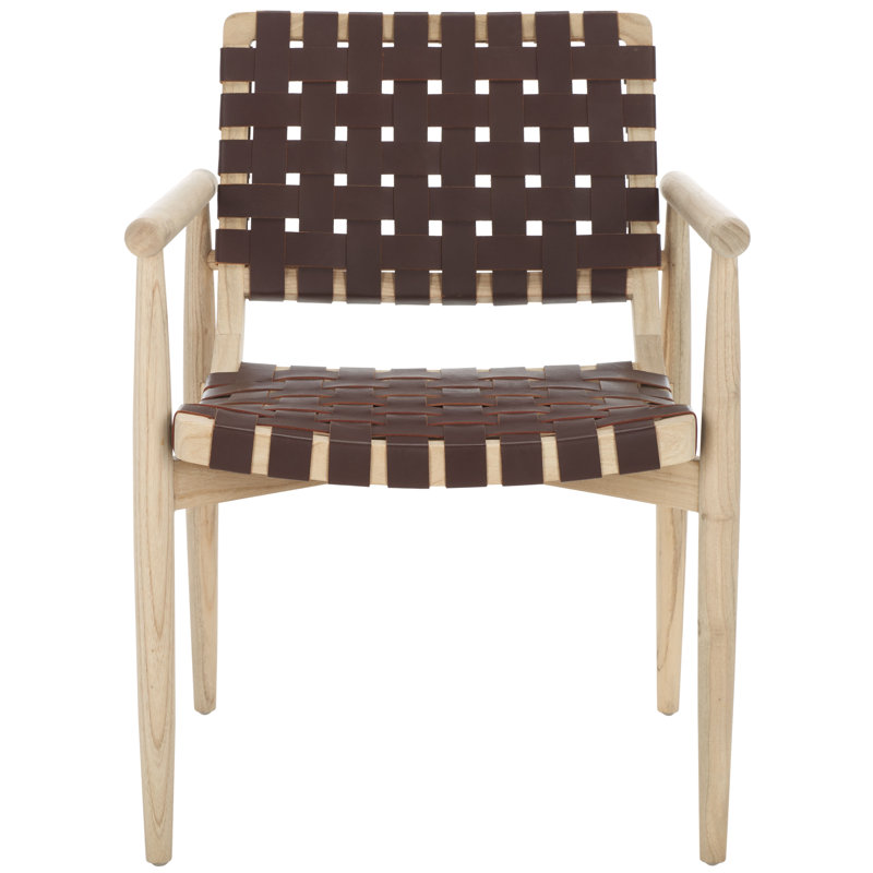 Keili Upholstered Armchair, Cognac Genuine Leather, Natural Sungkai Wood