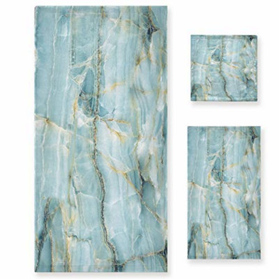 Teal Blue Marble 3-Piece Towel Set - Soft & Absorbent for Home, Kitchen, Hotel, Gym, Swim, Spa