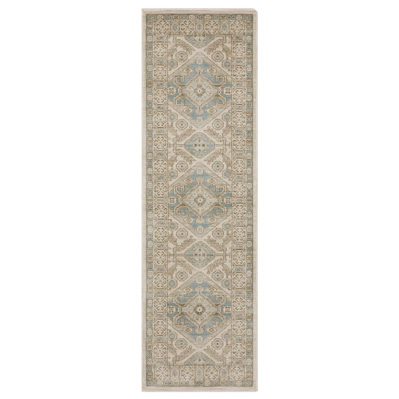 Graicyn Global Traditonal Beige/ Teal Area Rug, Runner 2'3" x 7'9"