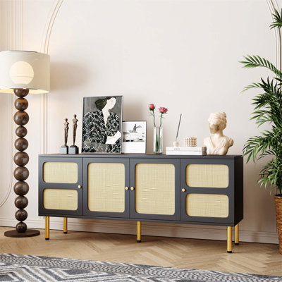 Console, meuble télé et meuble télé 64,9 po avec porte en rotin pour téléviseur de 70 po ou moins Maichin