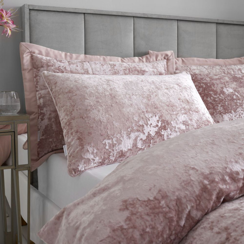 Crushed Velvet Duvet Cover Set with Pillowcases, Double Duvet Cover + 2 Standard Pillowcases, Blush