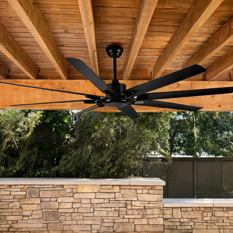 Grand ventilateur de plafond industriel noir de 75 pouces pour les salons et les patios, 8 pales en ABS, télécommande, 6 vitesses