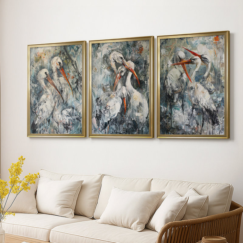 NAUTICAL Series CCXLIV - Toile tendue avec châssis sur mesure - 3 pièces, H 27 po x l 39 po, Doré