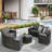 Outdoor Patio Furniture 11-Piece Half-Moon Sectional Round Patio Furniture Set Sofa With Tempered Glass Round Coffee Table(Patio Sofa)-1271916311