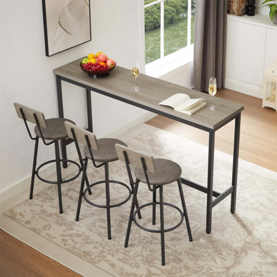 Long Industrial Bar Table Set with 3 PU Upholstered Stools, Ideal for Kitchen, Living Room, and Banquet Hall, 63″L x15.7\