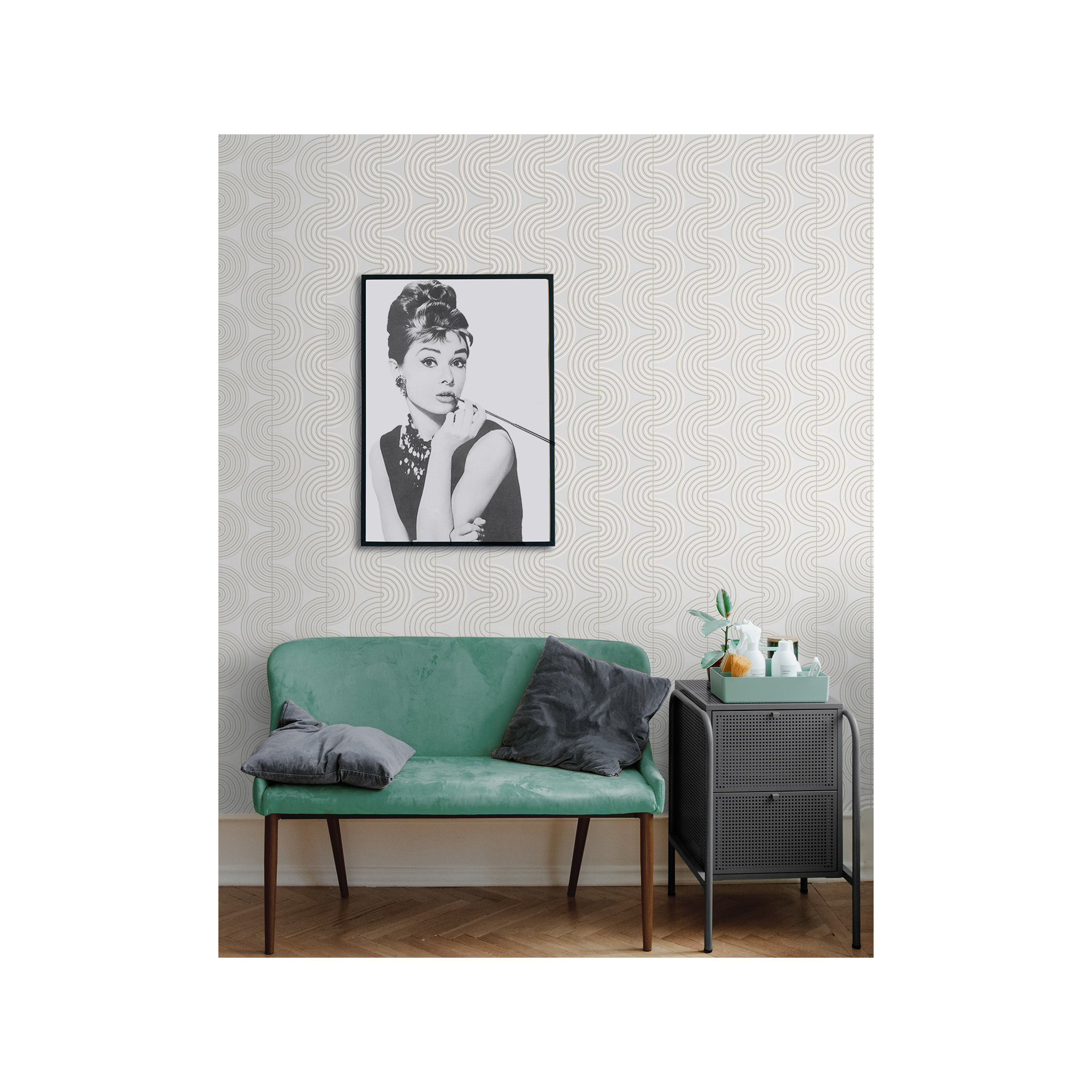 Cecile Mid-Century Peel & Stick Geometric Wallpaper, Beige