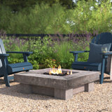 Lakishia 35" Square Faux Wood Gas Fire Pit with Lava Rocks