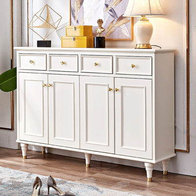 White Solid + Manufactured Wood Shoe Storage Bench