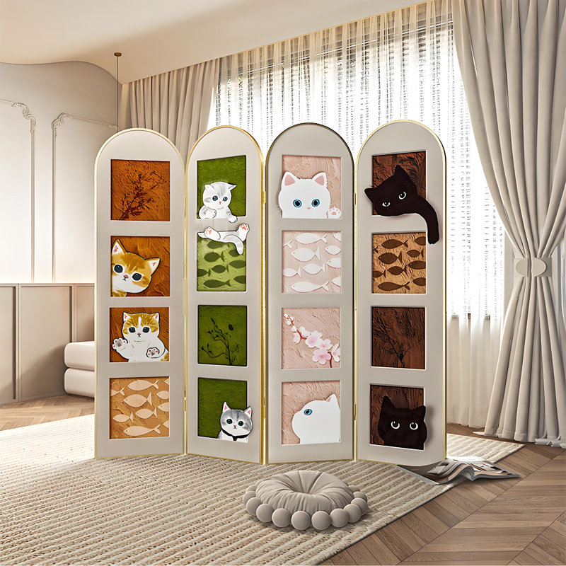 Adorable paravent pour chat, H 70,87 po x l 70,87 po x P 1,57 po, Or / blanc / brun / vert / rose / orange
