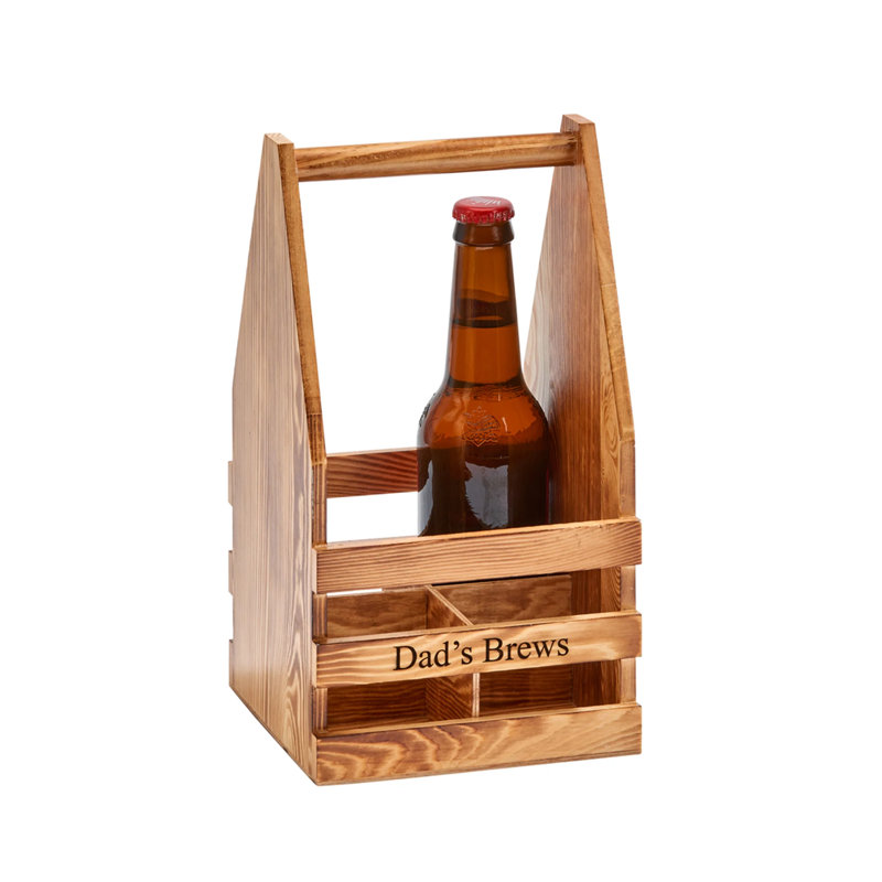 Wood 4 Bottle Beverage Caddy Carrier