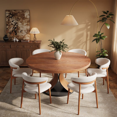 6 - Person Solid Wood Dining Table Set with Upholstered Dining Chairs