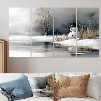 Christmas Snowman In White And Grey Tones - Christmas Snowman Wall Art Living Room Set