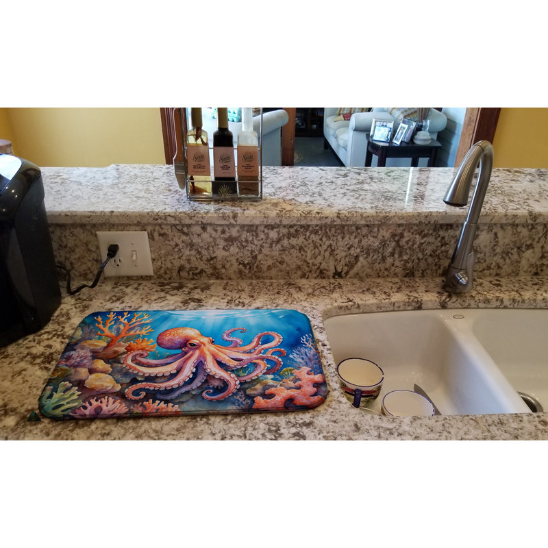 Octopus Among Coral Dish Drying Mat