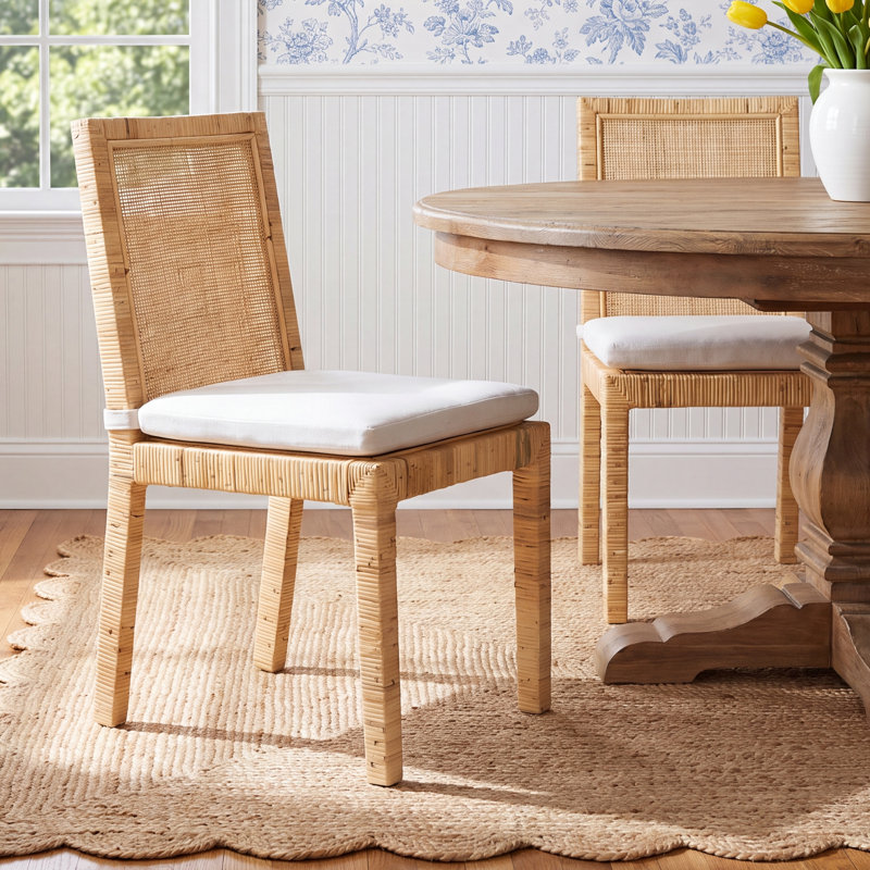 Elaina Woven Side Chair, White, Honey Brown Wash
