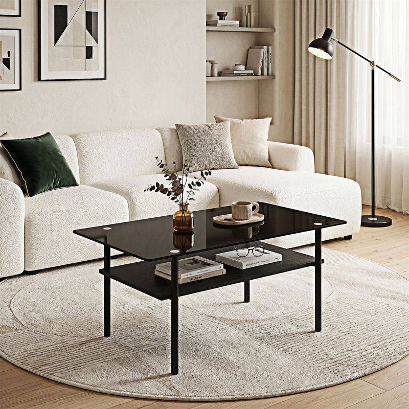 Table basse avec plateau en verre trempé, Black