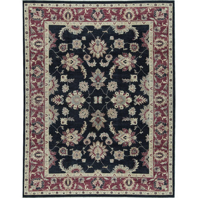 Hand-Knotted High-Quality Black and Rust Area Rug