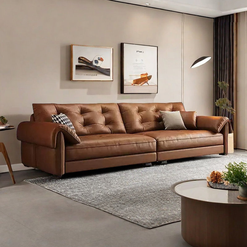 Canapé confortable en cuir rétro, H 35,43 po x l 133,85 po x P 39,37 po