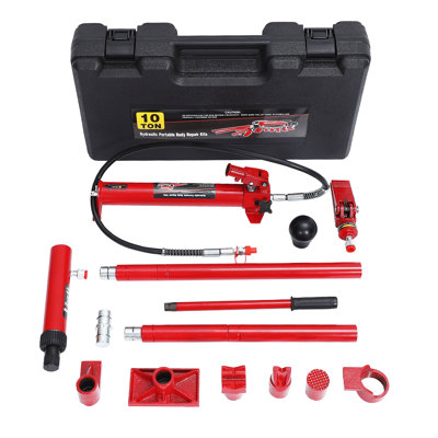 4/10/20 Ton Hydraulic Porta Power Kit, Heavy Duty Steel Auto Body Frame Repair Tool Set with Pump, Ram & Carry Case